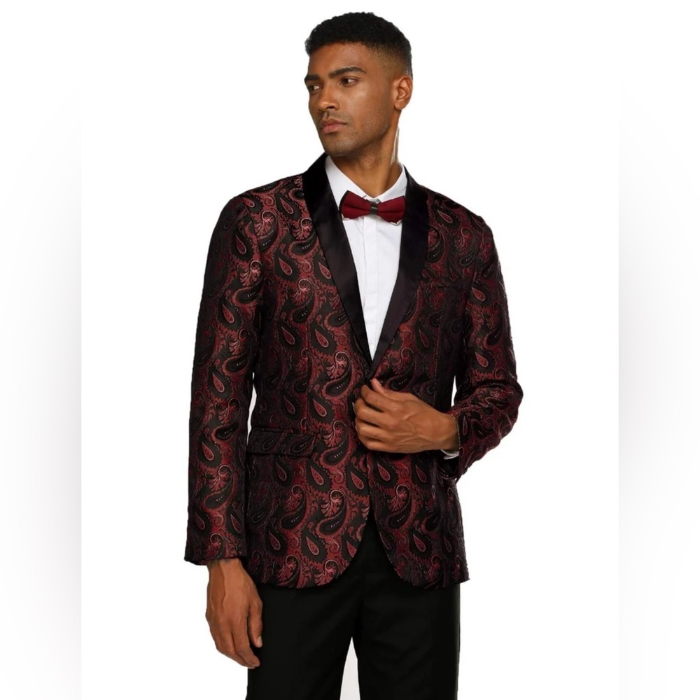 COOFANDY Men’s Red Paisley Notch Lapel Tuxedo Suit Jacket - Size 3XL NWOT